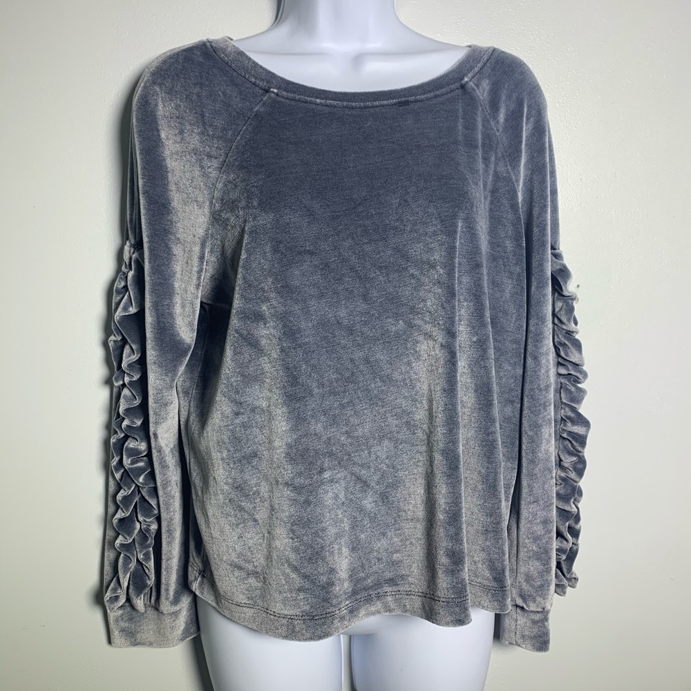 Cupio Womens Cozy Sweater Gray Long Ruffled